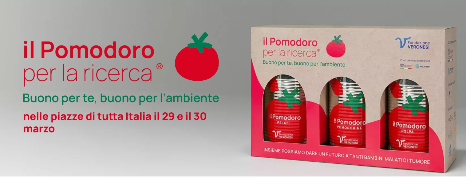 Confezione di pomodori per la ricerca, evento Fondazione Veronesi, 29-30 marzo.
